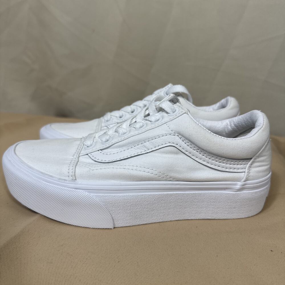 Vans Old Skool Platform Shoes Women 5 Men 3.5 True White Canvas Sneakers